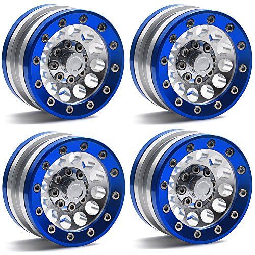 Mohero 19 Alloy Beadlock Crawler Wheels Rims Set For Rc 1/10 Model Crawler Scx10 Pack Of 4 (Blue)