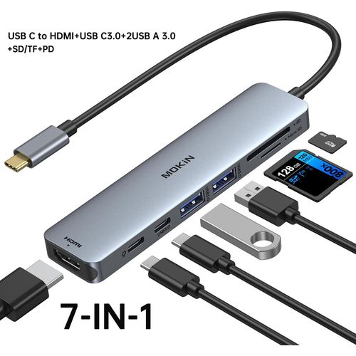 MOKiN Hub USB C,adaptateur USB C 9 en 1 avec HDMI 4K60Hz,DP,VGA,3 USB3.0,TF/SD,100W PD,Station d'accueil pour MacBook Air/Pro Lenovo - Type 7 IN1(HDMI USB3.0