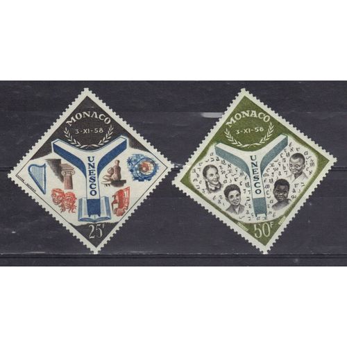Monaco 1959 : Inauguration Du Palais De L'u.N.E.S.C.O.  Paris : Symboles Divers - Srie Entire De 2 Timbres Neufs *