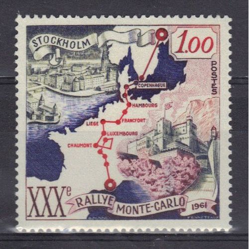 Monaco 1961 : 30 Rallye Automobile De Monte-Carlo : Trac De Parcours Stockholm-Monte-Carlo - Timbre Neuf **