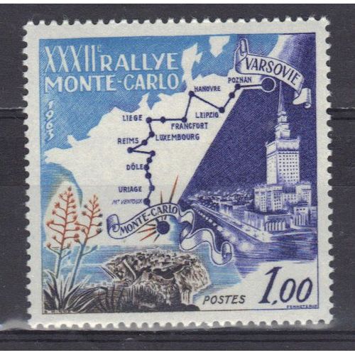 Monaco 1963 : 32 Rallye Automobile De Monte-Carlo : Trac De Parcours Varsovie-Monte-Carlo - Timbre Neuf *