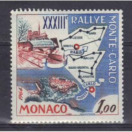 Monaco 1963 : 33 Rallye Automobile De Monte-Carlo : Trac De Parcours Paris-Monte-Carlo - Timbre Neuf *