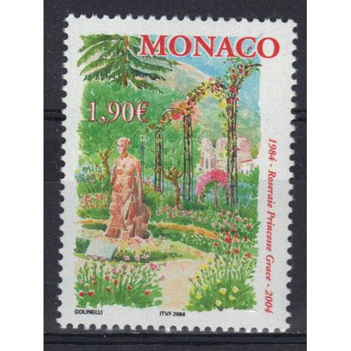 Monaco 2004 : 20 Anniversaire De La Roseraie Princesse Grace : Vue Du Jardin Avec Sculpture - Timbre Neuf **