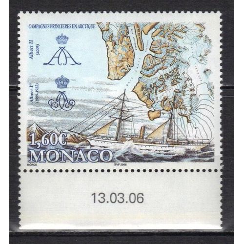 Monaco 2006 : Centenaire Des Campagnes Arctiques Du Prince Albert 1er : Navire D'exploitation Scientifique, Carte - Grand Timbre 1,60  Multicolore Neuf ** Avec Bordure Date