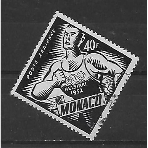 Monaco Poste Aerienne 1953 : Jeux Olympiques D'helsinki  : Course  Pied - Timbre 40 F. Noir Oblitr Cote 12 