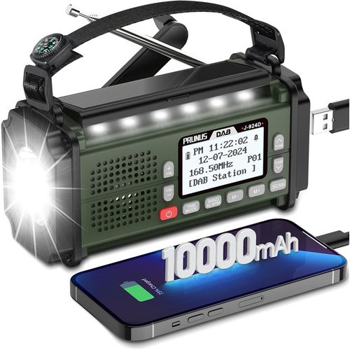 Mondodigitale-Radio Urgence Survie, J-924 Dab/Fm Poste Radio Solaire Survie, Radio Dynamo Manivelle, Transistor Radio Portable Rechargeable Avec Batterie De 10000 Mah, Avec Lampe De Poche Et Lecture,