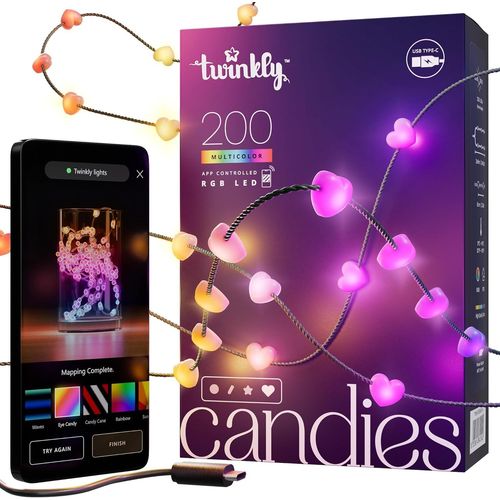 Mondodigitale-Strings Usb-C Heart 200 Led, Guirlande Lumineuse En Forme De Coeur, Fil Lumineux Led Multicolore Rgb, Lumires Saint-Valentin, Compatible Avec Alexa, Google Home, Usb C, Fil Vert, 12m