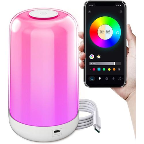 Mondodigitale-Veilleuse Led, 7 Couleurs Changeantes 3600 Mah Rvb, Contrle Tactile Intelligent, Lampe De Table De Chevet, Intensit Variable, Avec Microphone Et Musique, Veilleuse Sans Fil Pour Chamb
