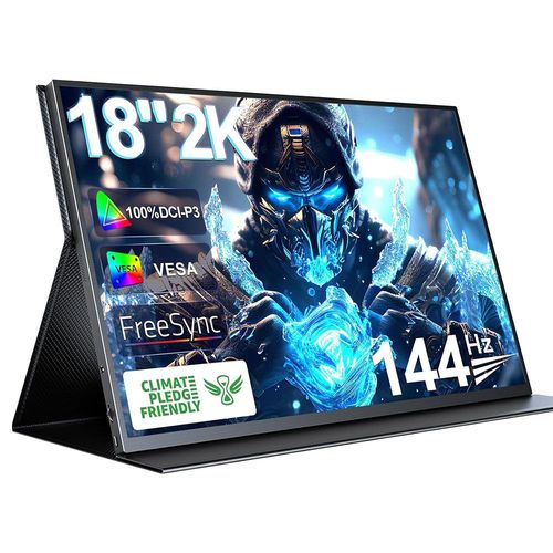 Moniteur de jeu portable UPERFECT K118 18'', taux de rafrachissement de 144 Hz, cran IPS 2560 x 1600, rapport de contraste 1000:1, FreeSync, HDR, 100 % DCI-P3, haut-parleur intgr - Prise UE