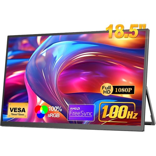Moniteur mobile 18,5 pouces [100 % sRVB,100 Hz,FHD 1920 x 1080,HDR FreeSync,VESA,Type C/Mini-HDMI] Compatible avec PS5/Switch/PC/Xbox,idal pour les jeux,le bureau  domicile,le travail