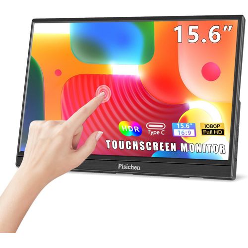 Moniteur Portable cran Tactile,15,6 Pouces FHD 1080P Portable Monitor HDR Moniteur USB-C Dual Speaker,Moniteur Externe avec HDMI Type-c pour PC Phone PS4/5 Switch