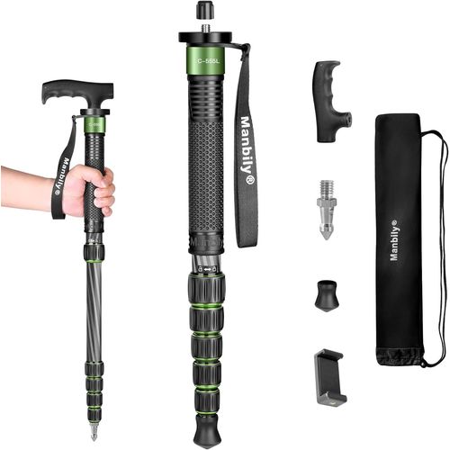 Monopode Camra Appareil Photo 40-168cm en Fibre de Carbone Monopodes de Voyage avec Poigne de Canne Portable Compact Tlescopique 6 Sections pour DSLR Camra, Camscope Vido (Vert).[G1587]