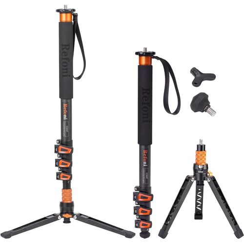 Monopode en Carbone,C304F Monopode Camera,173 cm Monopode tlescopique de Voyage  4 Sections avec Pied Amovible,supporte jusqu' 25kg pour Appareil Photo camscope