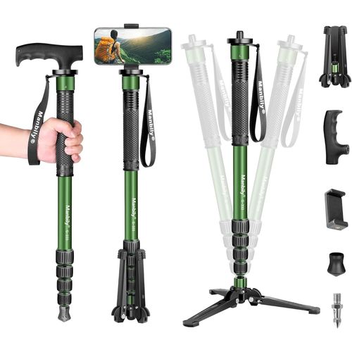 Monopode pour Appareils Photo 180cm avec Pied, Support de Poigne de Canne de Marche en Aluminium Lger avec Base Trpied de Voyage, 5 Sections Max 10KG, pour Camra DSLR Camscope Reflex.[G2400]