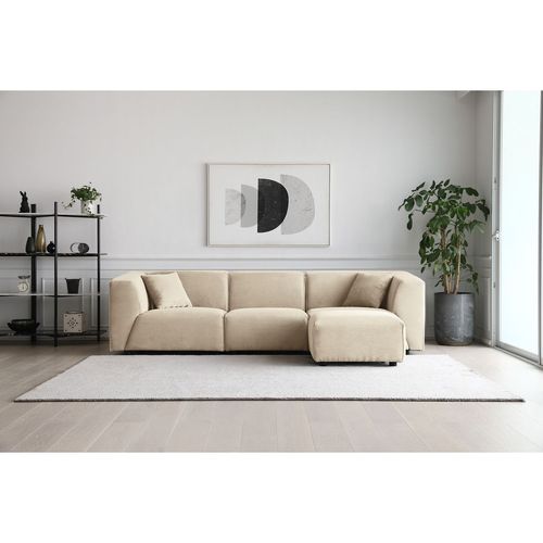 Monroe Velours Ctel Beige : Canap Modulable 3 Places + 1 Pouf Beige