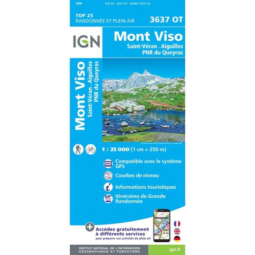 Mont Viso. Saint -Vran.  Aiguilles. Parc National Du Queryras 1:25000    Format Carte Plan 