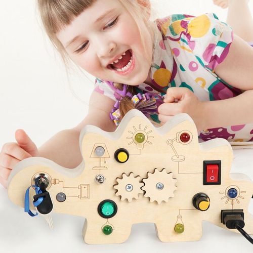 Montessori Busy Board En Bois Avec 7 Interrupteurs 7 Led Jouet ducatif Sensoriel Pour Cadeau Enfant Garons Filles ge 1 2 3 4 Ans