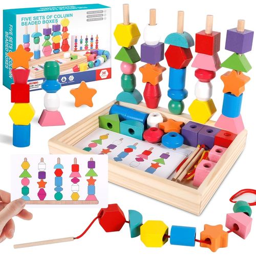Montessori Jouet,3 en 1 Jouets de Perles de laage en Bois,Empilable y Enfiler Jouet,Tri Jouets,Dvelopper la Pense et Les Comptences Pratiques de Votre Enfant.pour Les 2 3 4 5 Ans et Plus..[G698]