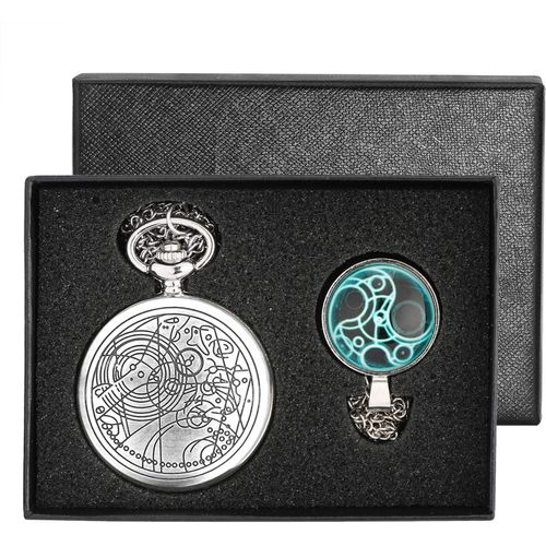 Montre  Gousset Doctor Who Avec Pendentif Et Chane De Style Rtro, En Argent, Pour Hommes Et Vendue Dans Son Coffret Cadeau, De