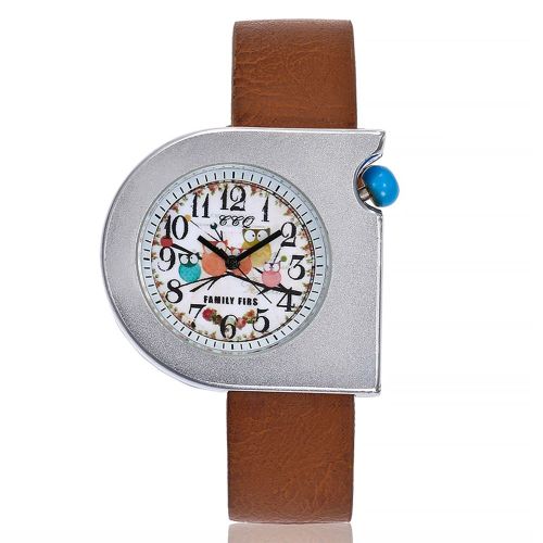 Montre A Quartz Ccq Avec Bracelet En Cuir Synthetique Et Cadran A Chiffres Et Motif Oiseau Pour Femme (Marron Fonce)