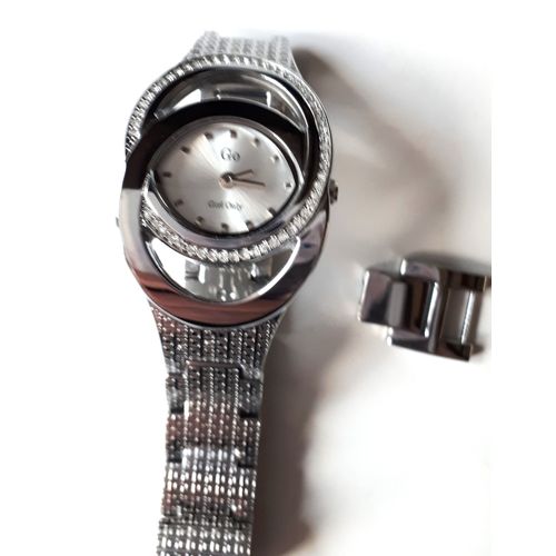 Montre  Quartz Go Girl Only - Cadran Sous 2 Anneaux Dcals Dont 1 Avec Petits Brillants - Bracelet En Acier Argent Avec Une Maille D'extension - Modle De 2014