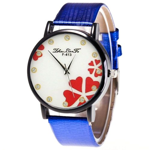 Montre A Quartz Zhoulianfa Avec Bracelet En Cuir Synthetique Et Cadran En Forme De Cour Pour Etudiantes (Bleu)