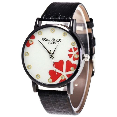 Montre A Quartz Zhoulianfa Avec Bracelet En Cuir Synthetique Et Cadran En Forme De Cour Pour Etudiantes (Noir)