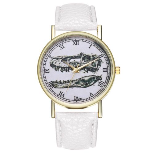 Montre A Quartz Zhoulianfa Avec Bracelet En Cuir Synthetique Et Cadran Motif Dinosaure, Style Decontracte, Unisexe (Blanc)