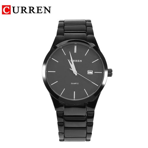 Montre-Bracelet A Quartz Analogique Curren Pour Homme, Bracelet En Alliage (Boitier Noir Et Cadran Noir)