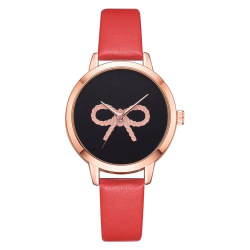 Montre-Bracelet A Quartz Decontractee Lvpai Pour Femme, En Alliage, Avec Noud Papillon, Cadran Rond Noir (Rouge)