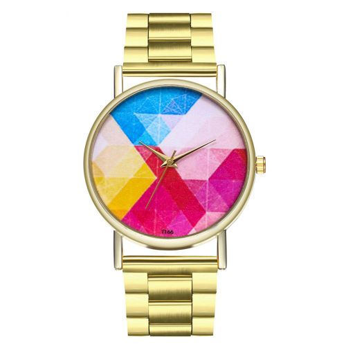 Montre-Bracelet A Quartz Zhoulianfa A La Mode Avec Motif De Diamant Arc-En-Ciel Pour Hommes Et Femmes, Bracelet En Acier Decontracte