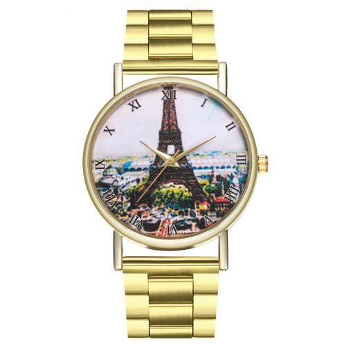 Montre-Bracelet A Quartz Zhoulianfa A La Mode Pour Hommes Et Femmes, Bracelet En Acier Decontracte, Tour Eiffel