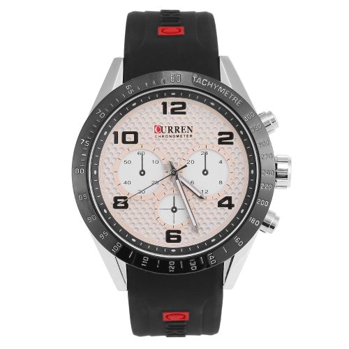 Montre-Bracelet Analogique A Quartz Ronde Curren Pour Homme Avec Bracelet En Caoutchouc (Noir Et Argent)