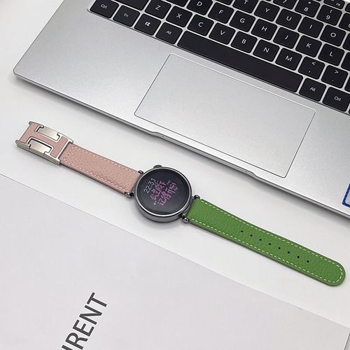 Montre Classique Pour Homme Et Femme En Cuir Grain Litchi Avec Boucle En H Pour Huawei Gt5 Watch43gt4gt3progt21-Vert Et Rose - Compatible Avec Les couteurs Huawei Watch Buds - 46 Mm