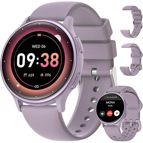 Montre ConnectE Femme Avec Appel, 1.27 Smartwatch Avec 100 Modes Sportifs, Uvi, 24h FrQuence Cardiaque Spo2 Stress Motions, Suivi Des RGles, Sommeil, Podometre Ip68 Android Ios Violet