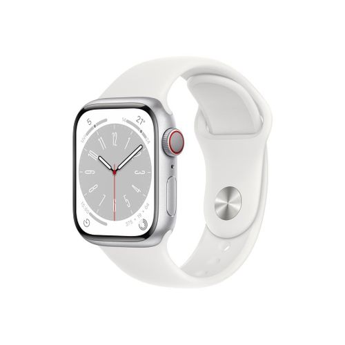 Apple Watch Series 8 (Gps + Cellular) - Botier 41 Mm Aluminium Argent Avec Bracelet Sport Blanc