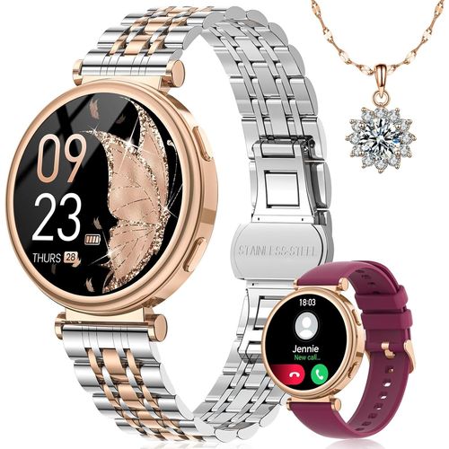 Montre Connecte Femme, 1.27'' Hd Smartwatch Avec Appel Fonction Fminine/Frquence Cardiaque/Sommeil/Spo2, 120+ Modes Sport, Montre Connecte Ronde Podometre Ip68 Android Ios Cadeau Or Argent