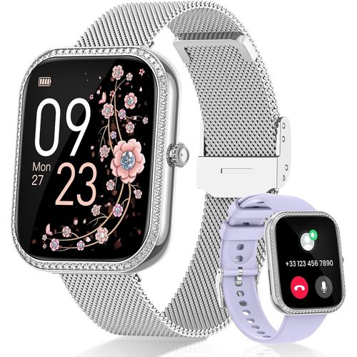 Montre Connecte Femme, 1,75\U201d Smartwatch Avec Appel Bluetooth, 130+ Modes Sportif, Fonction Fminine, 24h Frquence Cardiaque, Spo2, Suivi Du Sommeil, Podometre Ip68 Ios Android Argent Cadeau