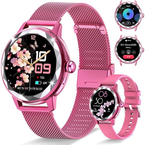 Montre Connecte Femme, Avec 2 Bracelets Ajustables, Fonction Appel/Rponse Bluetooth, 1,19