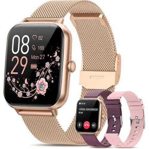 Montre Connecte Femme Avec Appel, 1.83 Smartwatch Avec 3 Bracelets, Fonction Fminine Sommeil Frquence Cardiaque Spo2 20+ Modes Sportifs Podometre Ip68 Calories Android Ios Or Ro[Bra571751]