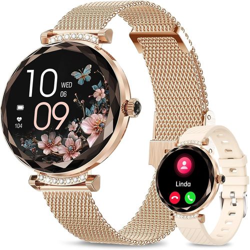 Montre Connecte Femme Avec Appel Bluetooth, 1.19\U201d Amoled Smartwatch Femme Avec 2 Bracelet, 100+ Modes Sport, Frquence Cardiaque Spo2 Sommeil, Etanche Ip68 Montre Intelligente Pour Android Ios