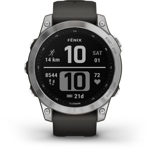 Garmin Fenix 7 - 47 Mm - Argent - Montre De Sport Avec Bracelet - Silicone - Graphite - Taille Du Poignet : 125-208 Mm - Affichage 1.3