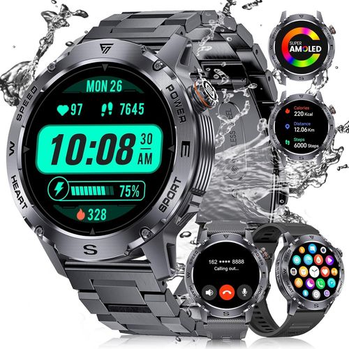 Montre Connecte Homme Avec Appel Bluetooth(3 Bracelets), 1.43'' cran Amoled Montre Intelnte Avec Frquence Cardiaque Moniteur De Sommeil Etanche Ip68 Smartwatch, Android/Ios