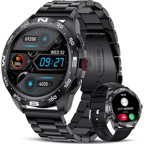 Montre Connecte Homme Avec Appel Bluetooth/Mot De Passe De Protection, Montre Connect 20 Modes Sportifs/Frquence Cardiaque, Smartwatch Ip67 tanche Pour Android Ios, 2 Bracelets, Noire