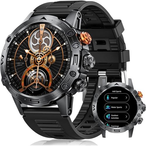 Montre Connecte Homme Militaire, 1.53'' Ips Smartwatch Avec Appel Bluetooth, Ip68 tanche, 120+ Sportifs Podomtre, Frquence Cardiaque, Sommeil, Spo2 Moniteur Pour Android Ios, Noir