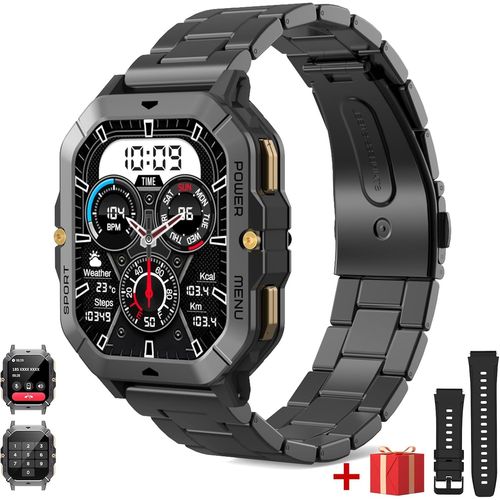 Montre Connecte Hommes(2 Bretelles), 2.02'' Grand cran,100+ Modes Sportifs 1 Atm tanche, Fitness Tracker Smartwatch Avec Appels Bluetooth Frquence Cardiaque Spo2 Sommeil Pour Android IosNoir