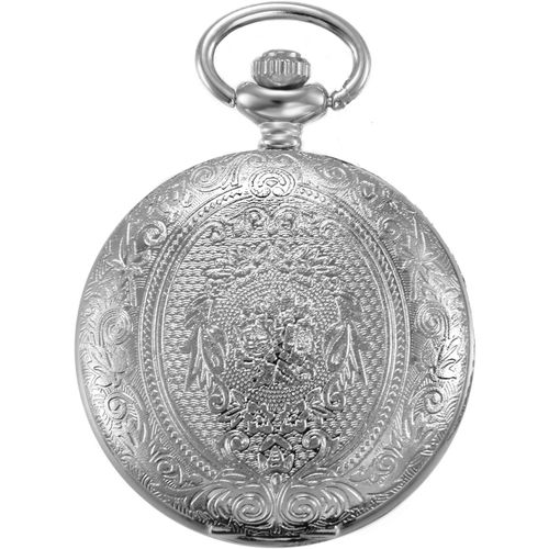 Montre De Gousset Homme Poche Sculpture Fleur Quartz Digital Cadran Pendentif Collier Alliage Fantaisie Chane Longueur 82cm Couleur Argent Avec Sac Cadeau