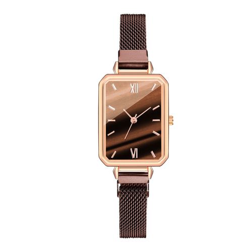 Montre De Marque  Quartz Pour Femmes, Ensemble De Bracelets De Luxe, Cadran Vert Simple, Maille Or Rose