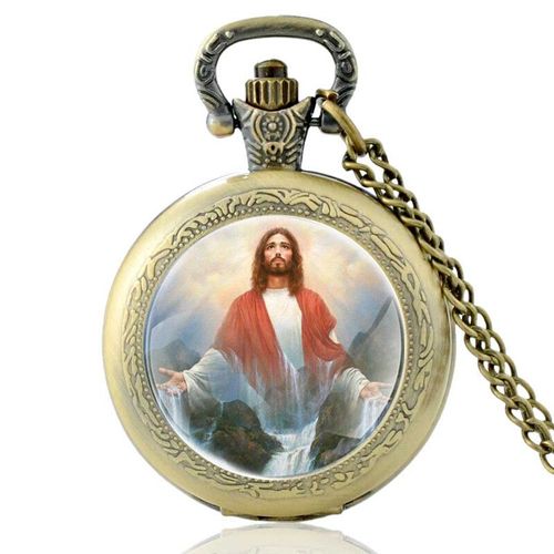 Montre De Poche  Quartz Pour Homme Et Femme,Design Du Christ Jsus Portant Une Couronne D'pines,Pendentif,Collier,Horloge,Cadeaux - Type Pa442-Bronze