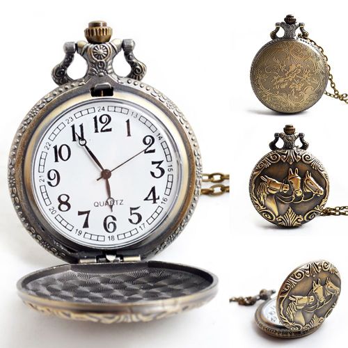Montre De Poche A Quartz Simple En Alliage Unisexe, Style Retro, A Rabat, Decorative, Collier, Bijoux